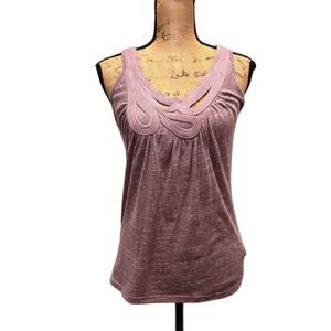 NWT Anthropologie C Keer Swoop Tank Top Rope Trim Cutout Mauve Purple Size Small